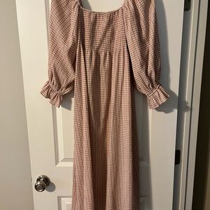 Pink Gingham Smocked Midi Dress